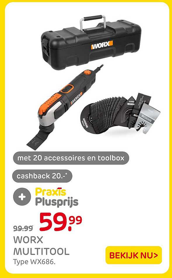 WORX MULTITOOL Type WX686. met 20 accessoires en toolbox cashback 20.-*