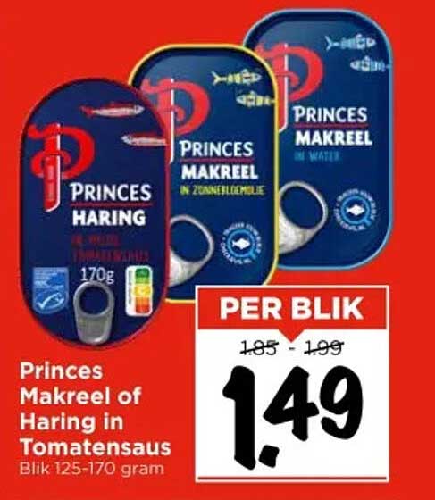 Princes Makreel of Haring in Tomatensaus Blik 125-170 gram