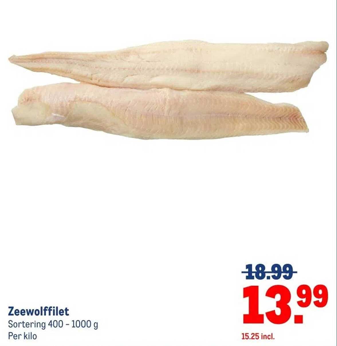 Zeewolffilet Sortering 400 - 1000 g Per kilo