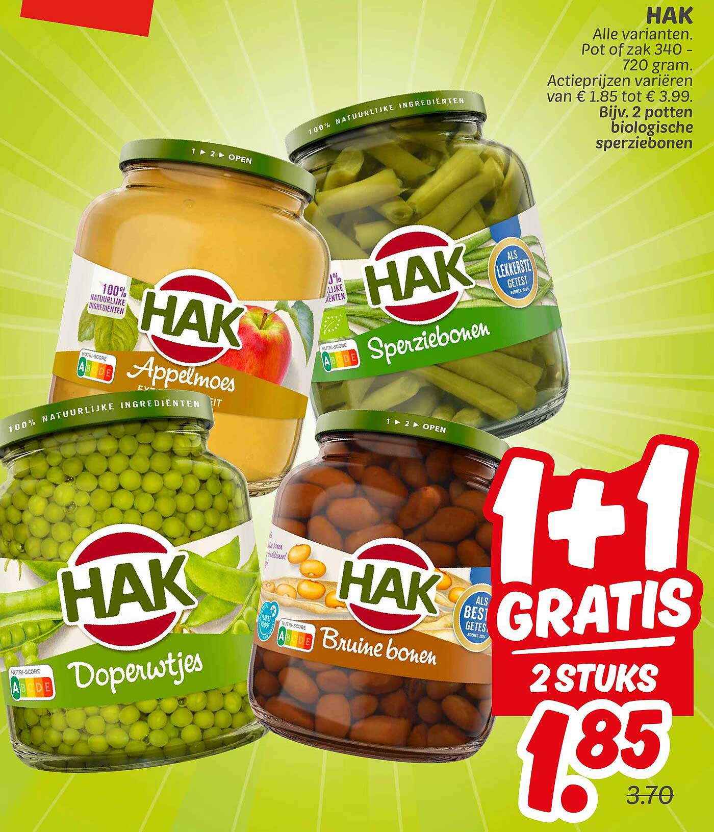 1+1 GRATIS, 2 stuks HAK Groenten varianten voor 1,85