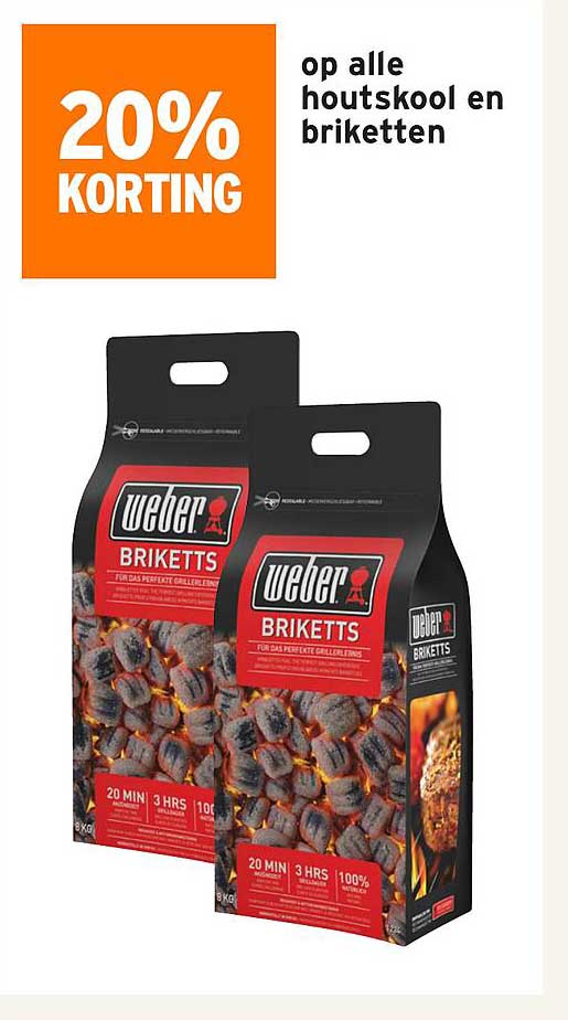 20% KORTING op alle houtskool en briketten