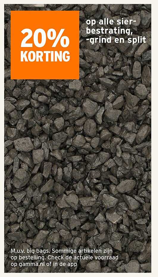 20% KORTING op alle sier-bestrating, grind en split