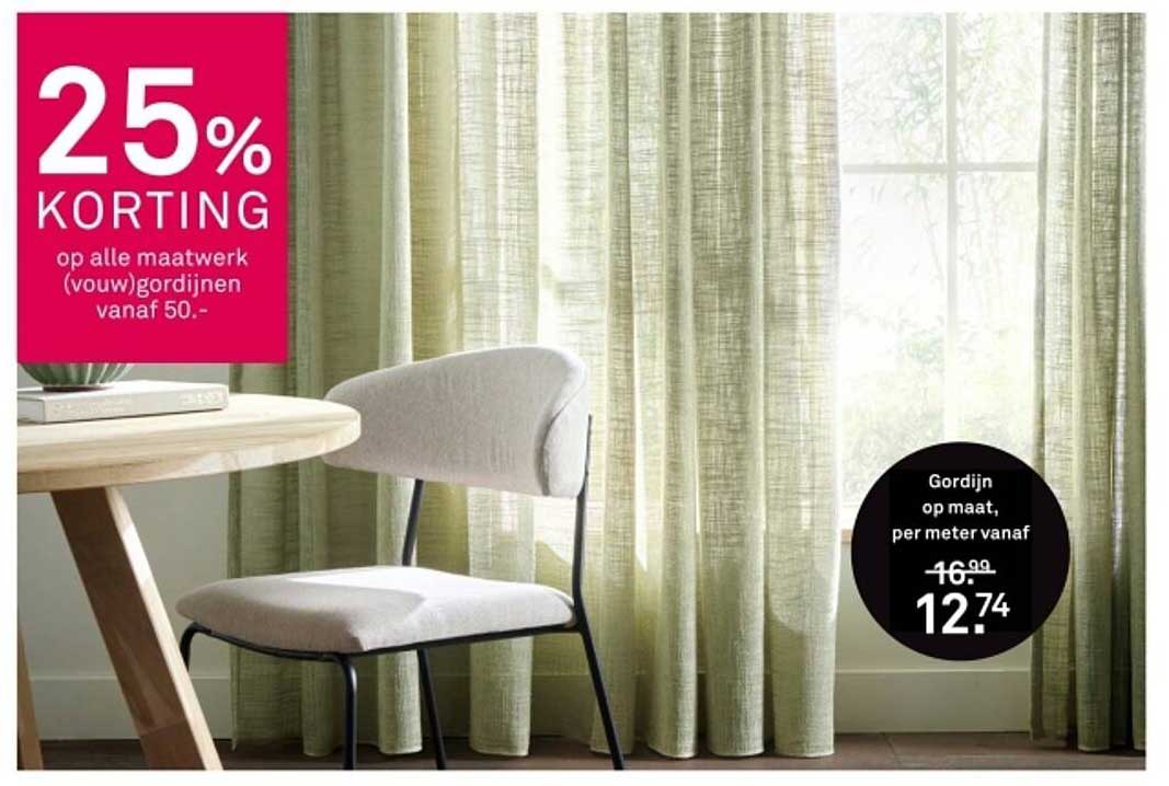 25% KORTING op alle maatwerk (vouw)gordijnen vanaf 50.-