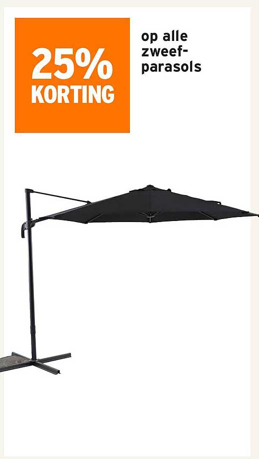 25% KORTING op alle zweef-parasols