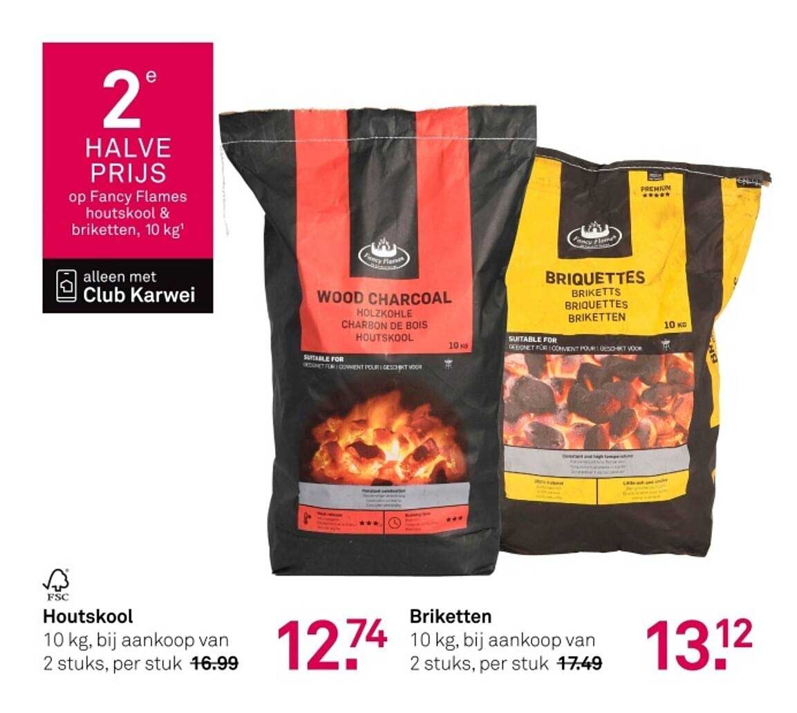 2e HALVE PRIJS op Fancy Flames houtskool & briketten, 10 kg!