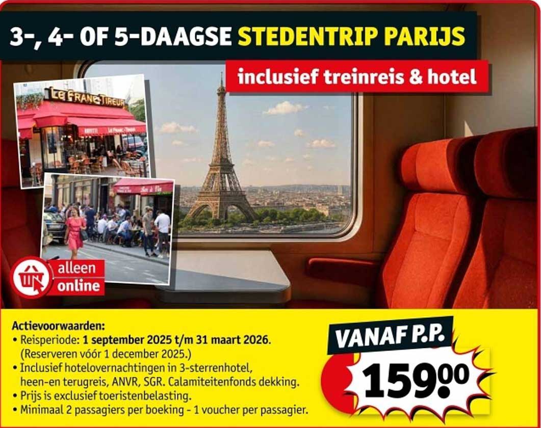 3-, 4- of 5-daagse stedentrip Parijs inclusief treinreis & hotel