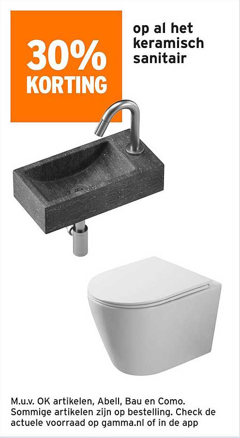 30% KORTING op al het keramisch sanitair