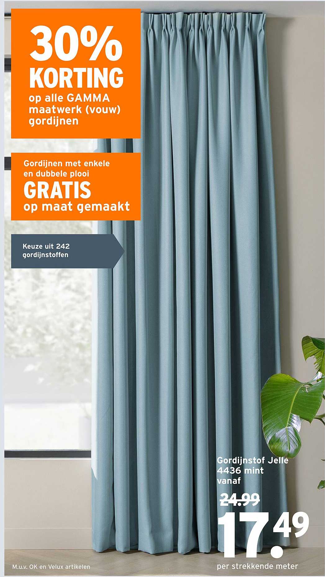 30% KORTING op alle GAMMA maatwerk (vouw) gordijnen