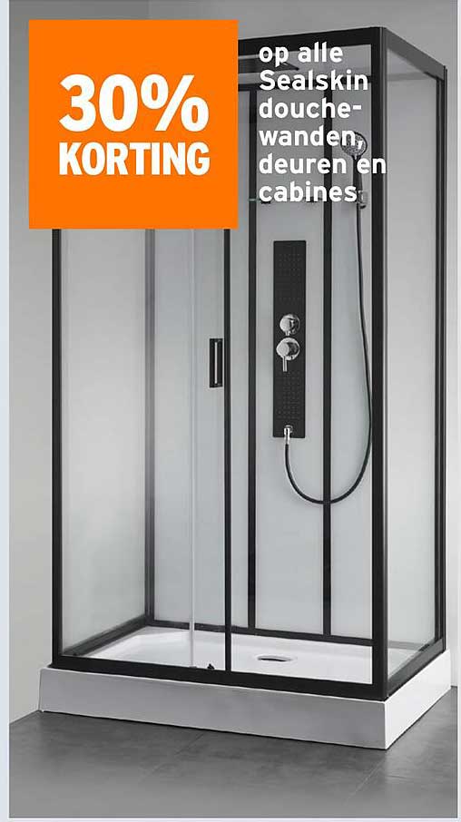 30% KORTING op alle Sealskin douchewanden, deuren en cabines