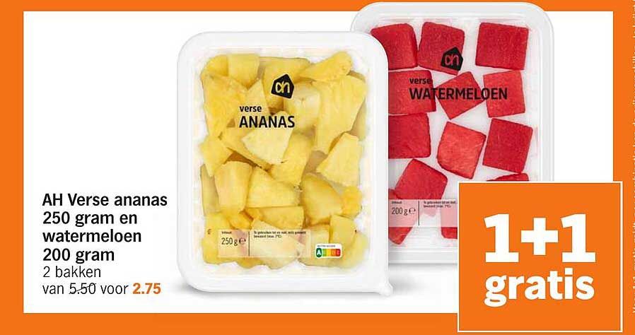 AH Verse ananas 250 gram en watermeloen 200 gram