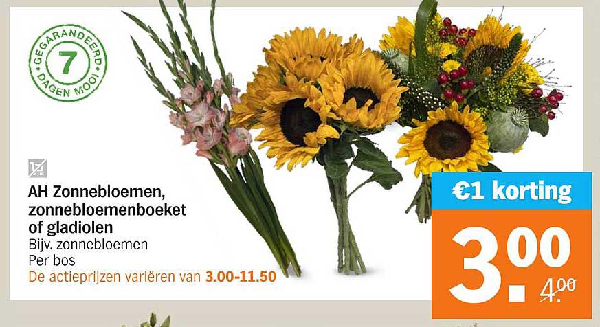 AH Zonnebloemen, zonnebloemenboeket of gladiolen