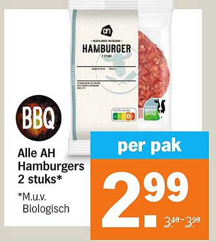 Alle AH Hamburgers 2 stuks*