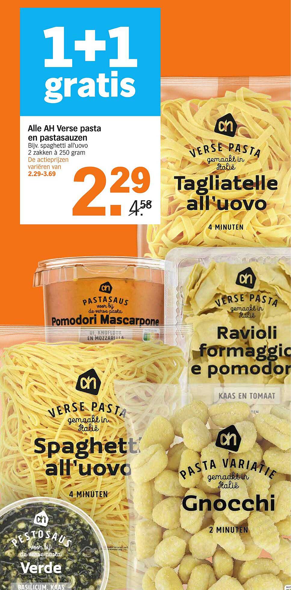Alle AH Verse pasta en pastasauzen, 1+1 gratis