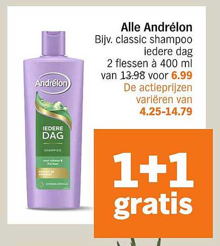 Alle Andrélon Bijv. classic shampoo iedere dag 2 flessen à 400 ml van 13.98 voor 6.99