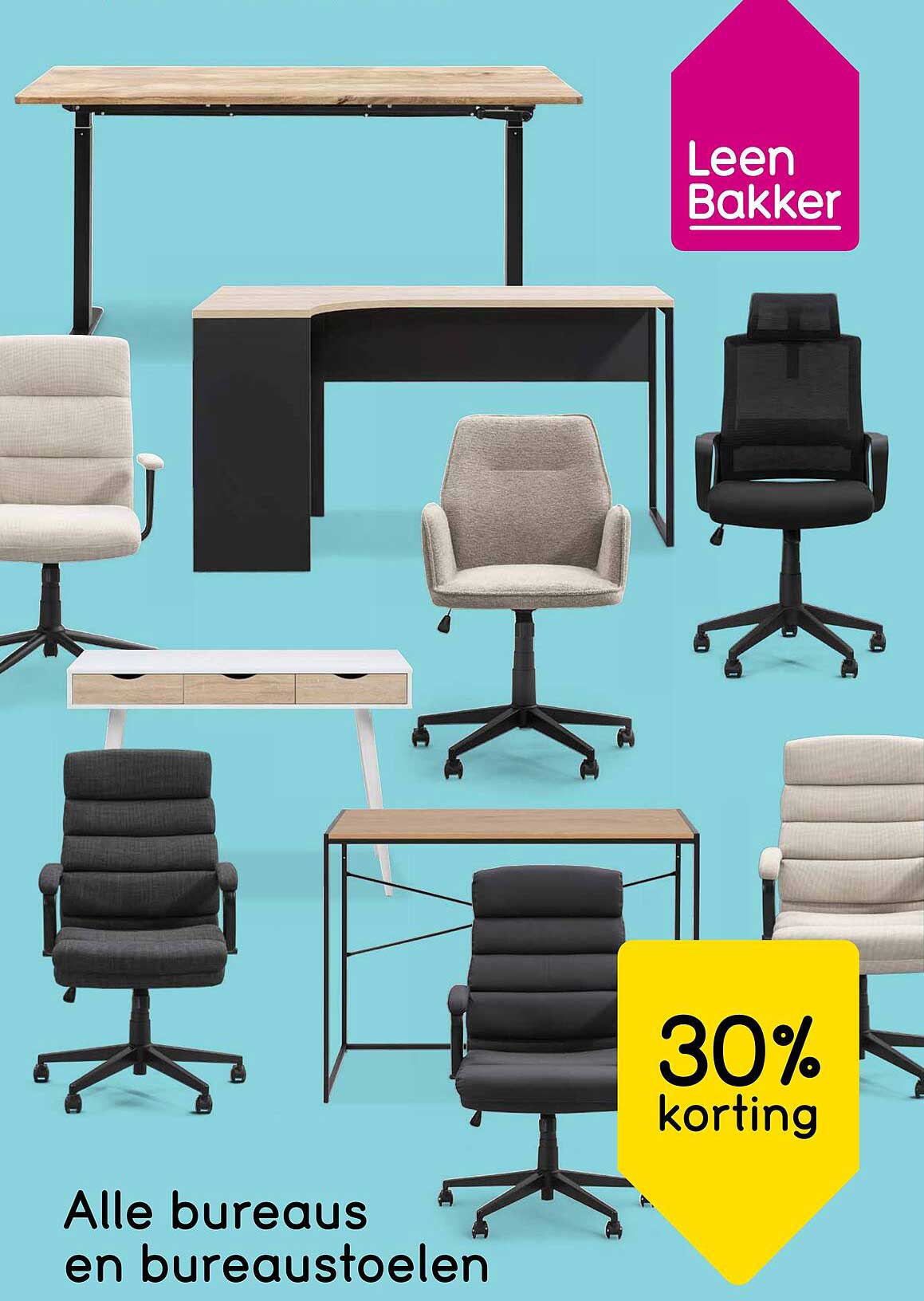 Alle bureaus en bureaustoelen 30% korting