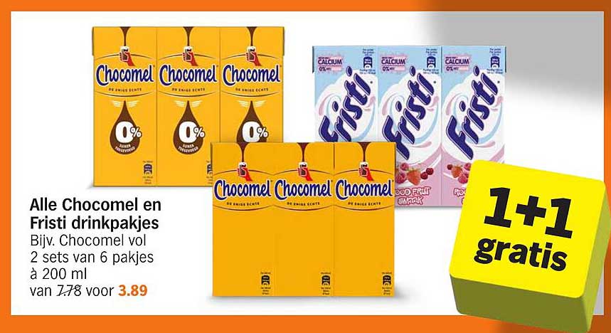 Alle Chocomel en Fristi drinkpakjes