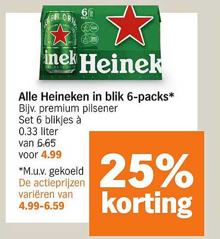Alle Heineken in blik 6-packs* Bijv. premium pilsener Set 6 blijkes à 0.33 liter van 6.65 voor 4.99