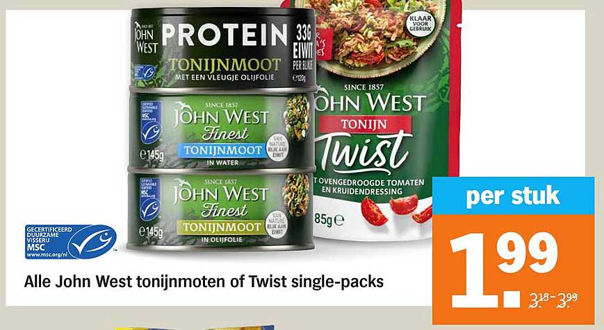 Alle John West tonijnmoten of Twist single-packs