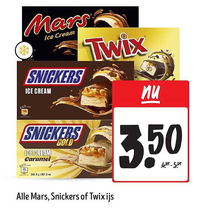 Alle Mars, Snickers of Twix ijs