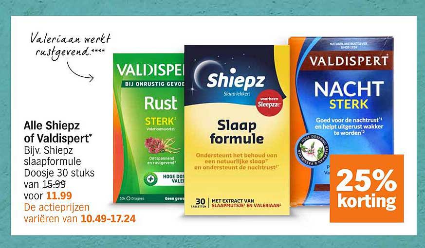 Alle Shiepz of Valdispert* Bijv. Shiepz slaapformule Doosje 30 stuks van 15.99 voor 11.99