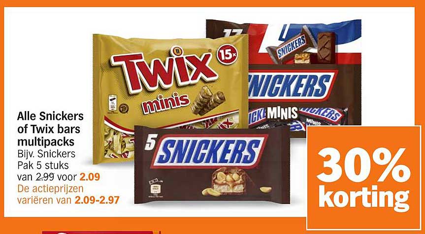 Alle Snickers of Twix bars multipacks