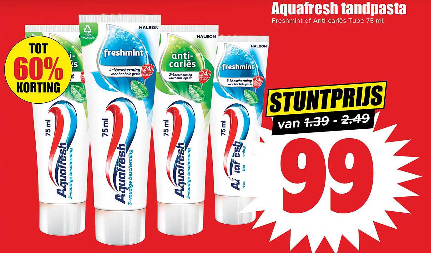 Aquafresh tandpasta Freshmint of Anti-cariës Tube 75 ml.