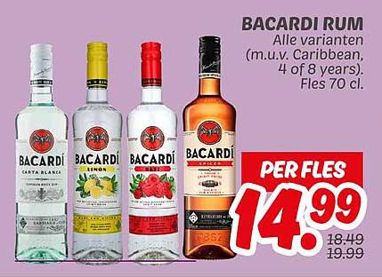 BACARDI RUM Alle varianten (m.u.v. Caribbean, 4 of 8 years). Fles 70 cl.
