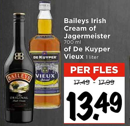 Baileys Irish Cream of Jagermeister 700 ml of De Kuyper Vieux 1 liter