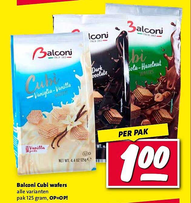 Balconi Cubi wafers alle varianten pak 125 gram, OP=OP!