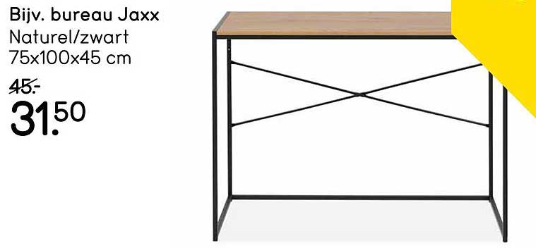Bijv. bureau Jaxx Naturel/zwart 75x100x45 cm