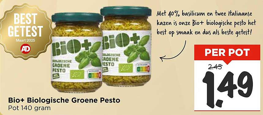 Bio+ Biologische Groene Pesto Pot 140 gram