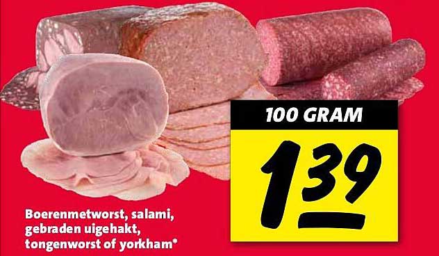 Boerenmetworst, salami, gebraden uiehakt, tongenworst of yorkham*