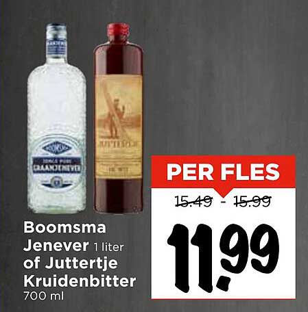 Boomsma Jenever 1 liter of Juttertje Kruidenbitter 700 ml