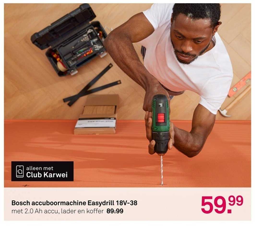 Bosch accuboormachine Easydrill 18V-38 met 2.0 Ah accu, lader en koffer