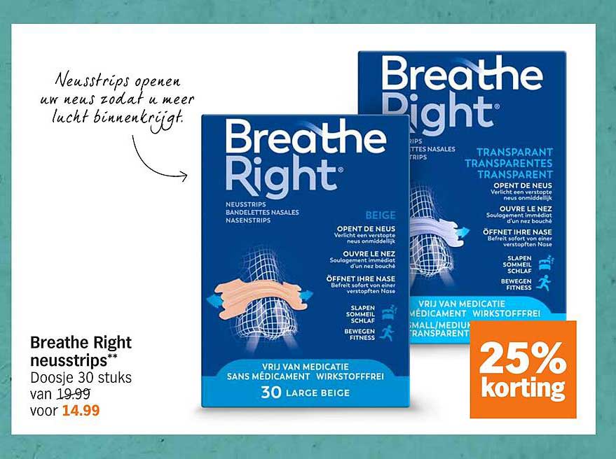 Breathe Right neusstrips** Doosje 30 stuks van 19.99 voor 14.99