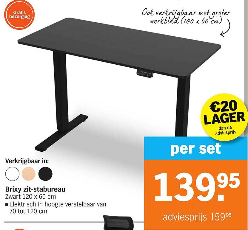 Brixy zit-st bureau Zwart 120 x 60 cm