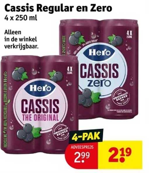 Cassis Regular en Zero 4 x 250 ml