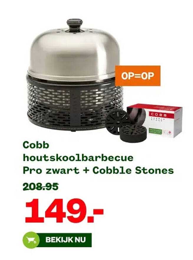 Cobb houtskoolbarbecue Pro zwart + Cobble Stones