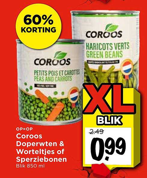 Coroo's Doperwten & Worteltjes of Sperziebonen Blik 850 ml