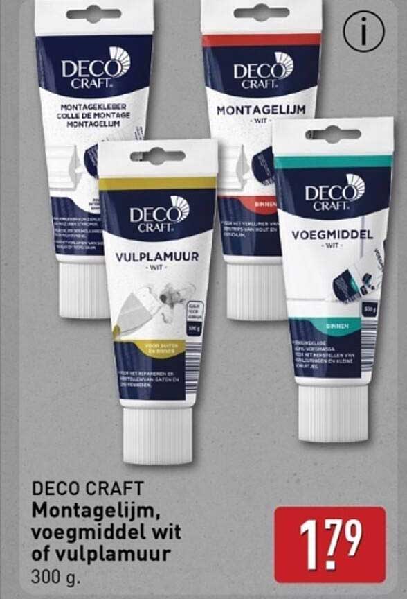 DECO CRAFT Montagellijm, voegmiddel wit of vulplamuur 300 g.