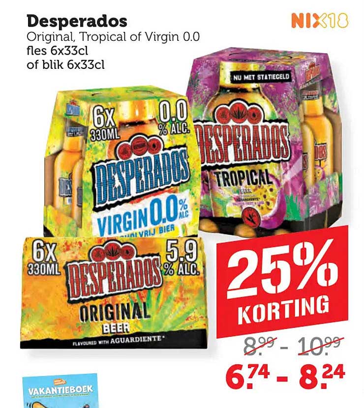 Desperados Original, Tropical of Virgin 0.0 fles 6x33cl of blik 6x33cl