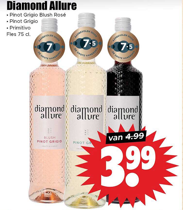Diamond Allure - Pinot Grigio Blush Rosé, Pinot Grigio, Primitivo Fles 75 cl