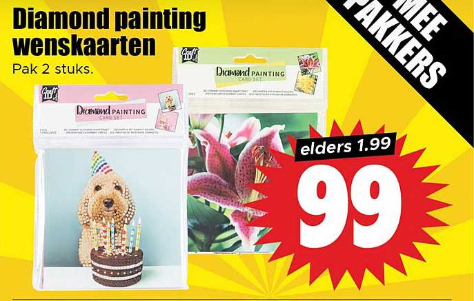 Diamond painting wenskaarten Pak 2 stuks.