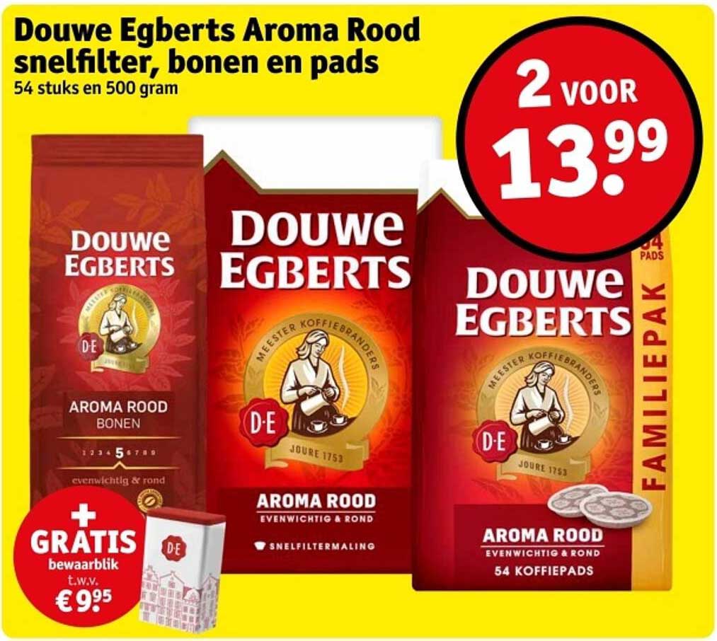 Douwe Egberts Aroma Rood snelfilter, bonen en pads