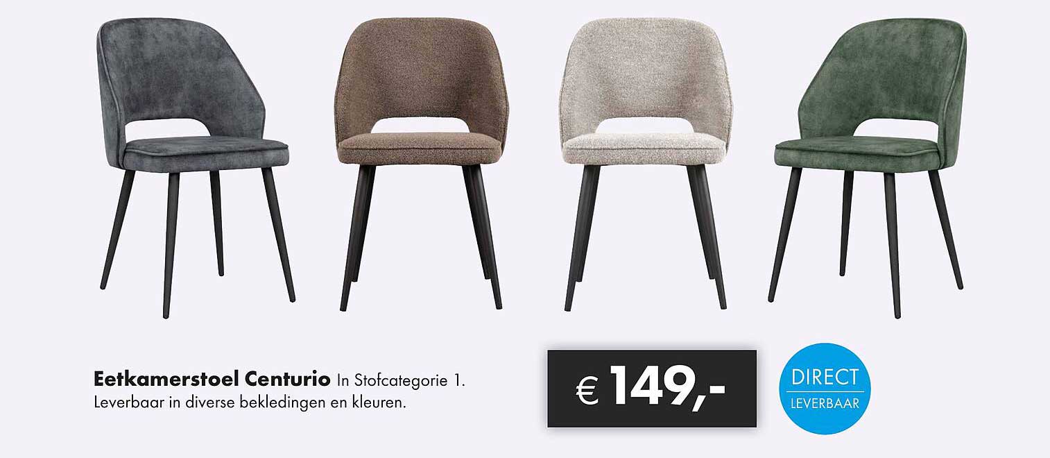 Eetkamerstoel Centurio In Stofcategorie 1. Leverbaar in diverse bekledingen en kleuren.