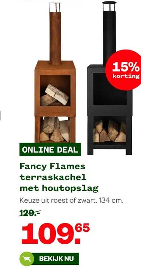 Fancy Flames terras kachel met houtopslag