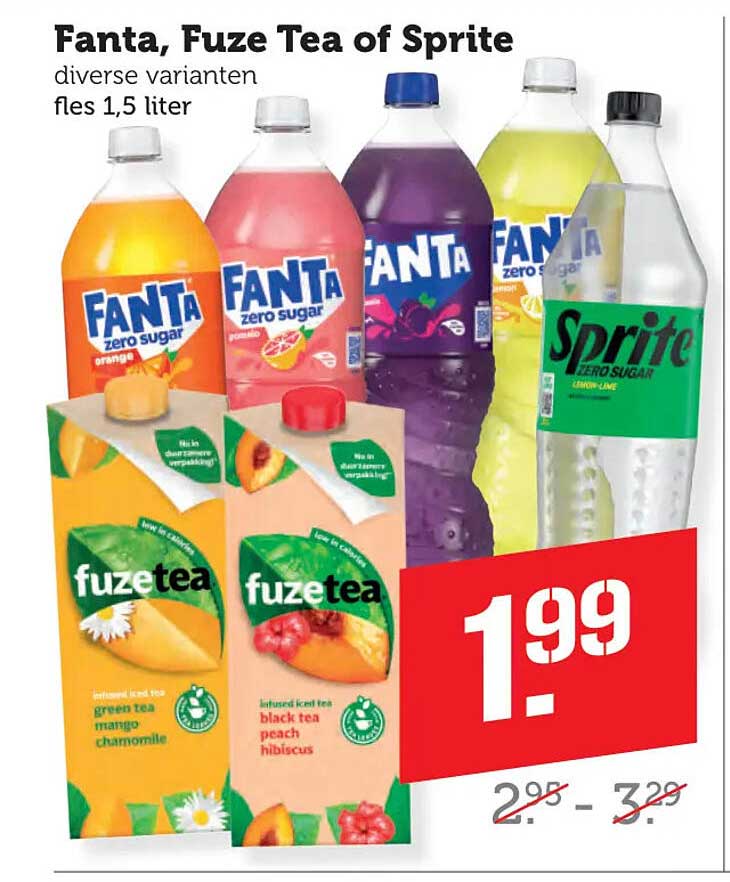 Fanta, Fuze Tea of Sprite diverse varianten fles 1,5 liter