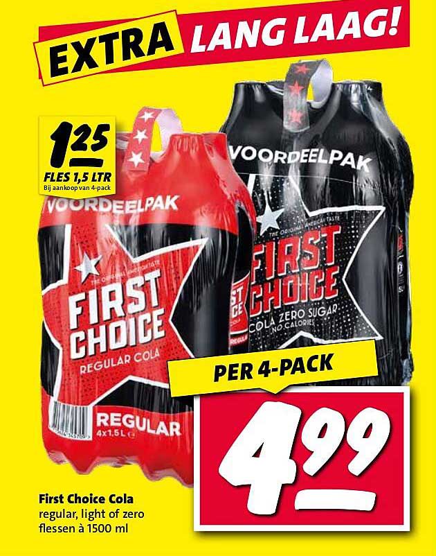 First Choice Cola regular, light of zero flessen à 1500 ml