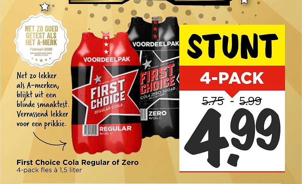 First Choice Cola Regular of Zero 4-pack fles 1,5 liter