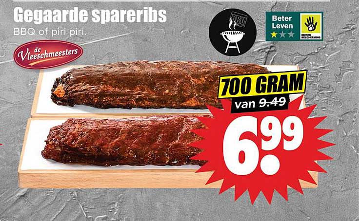 Gegaarde spareribs BBQ of piri piri